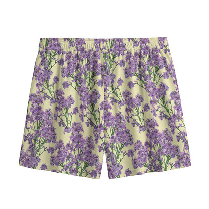 Watercolor Lavender Pattern Print Mesh Shorts