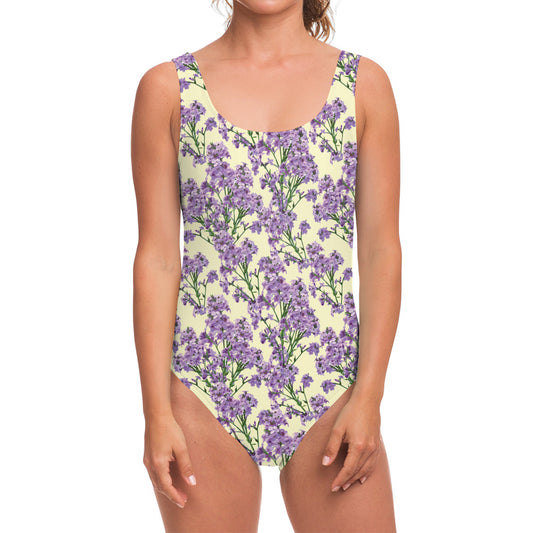 Watercolor Lavender Pattern Print One Piece Swimsuit