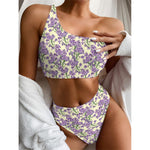Watercolor Lavender Pattern Print One Shoulder Bikini Top