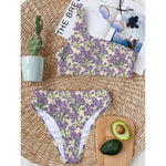 Watercolor Lavender Pattern Print One Shoulder Bikini Top