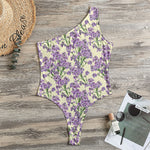 Watercolor Lavender Pattern Print One Shoulder Bodysuit