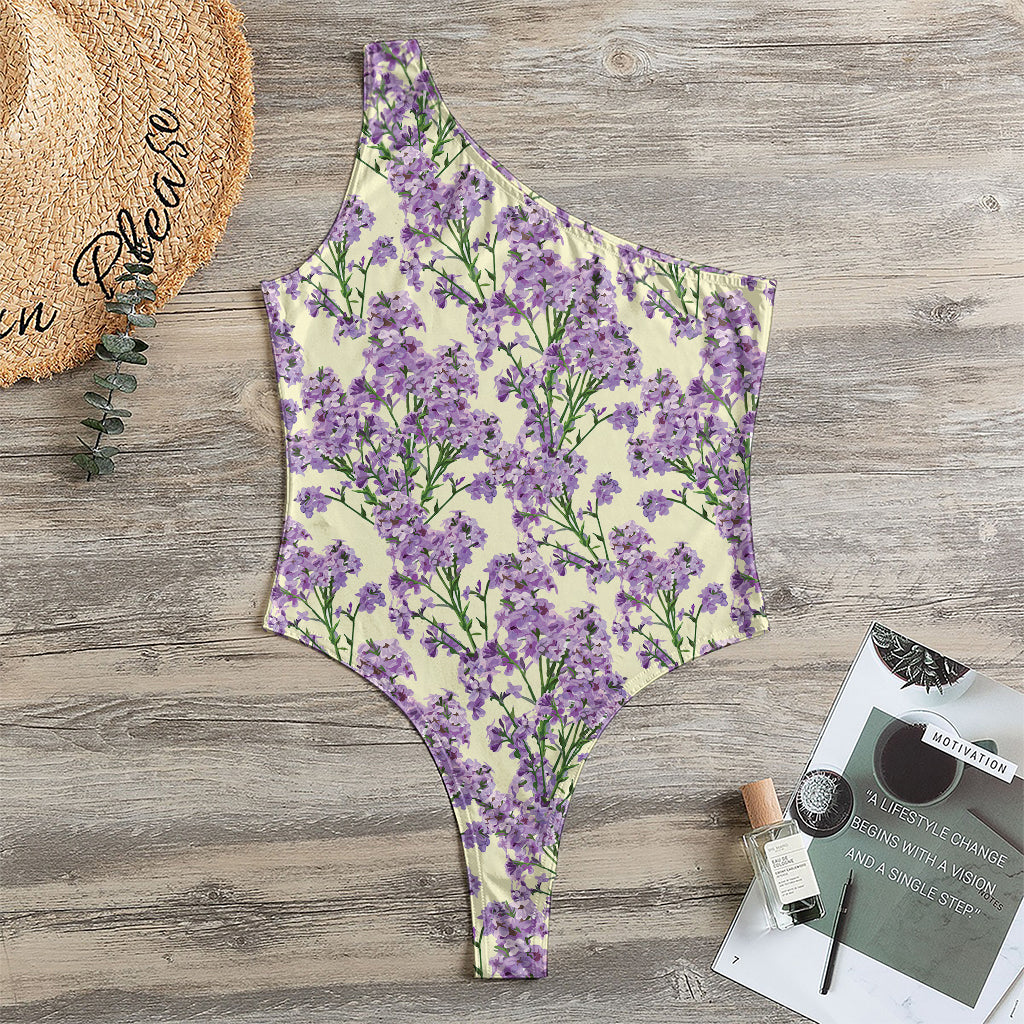 Watercolor Lavender Pattern Print One Shoulder Bodysuit
