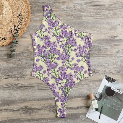 Watercolor Lavender Pattern Print One Shoulder Bodysuit