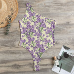 Watercolor Lavender Pattern Print One Shoulder Bodysuit