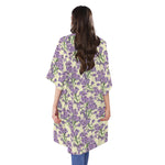 Watercolor Lavender Pattern Print Open Front Beach Cover Up