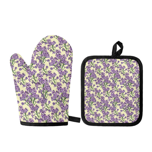Watercolor Lavender Pattern Print Oven Mitt And Pot Holder Set