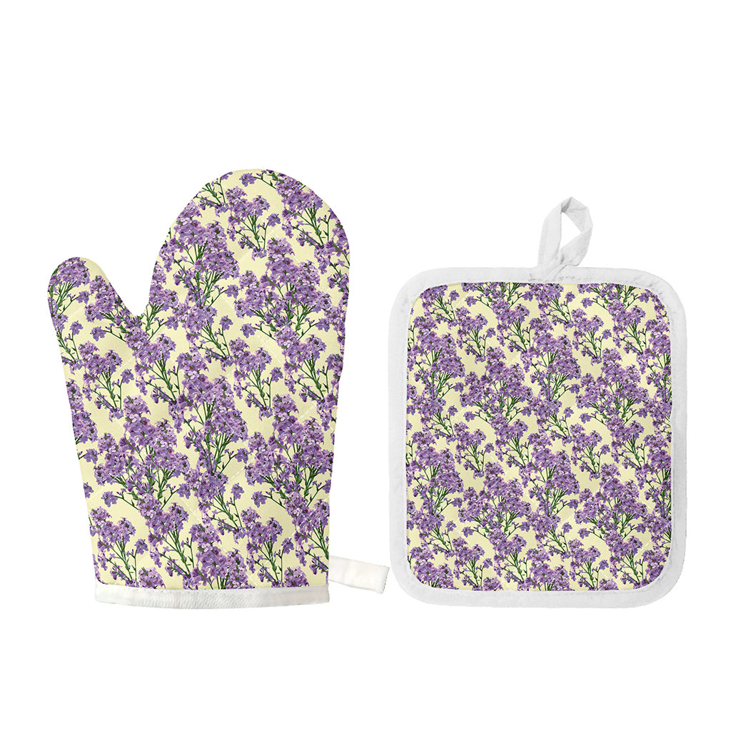 Watercolor Lavender Pattern Print Oven Mitt And Pot Holder Set