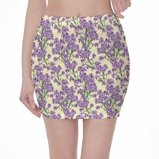 Watercolor Lavender Pattern Print Pencil Mini Skirt