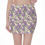 Watercolor Lavender Pattern Print Pencil Mini Skirt