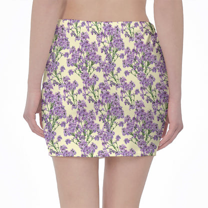 Watercolor Lavender Pattern Print Pencil Mini Skirt