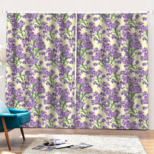 Watercolor Lavender Pattern Print Pencil Pleat Curtains
