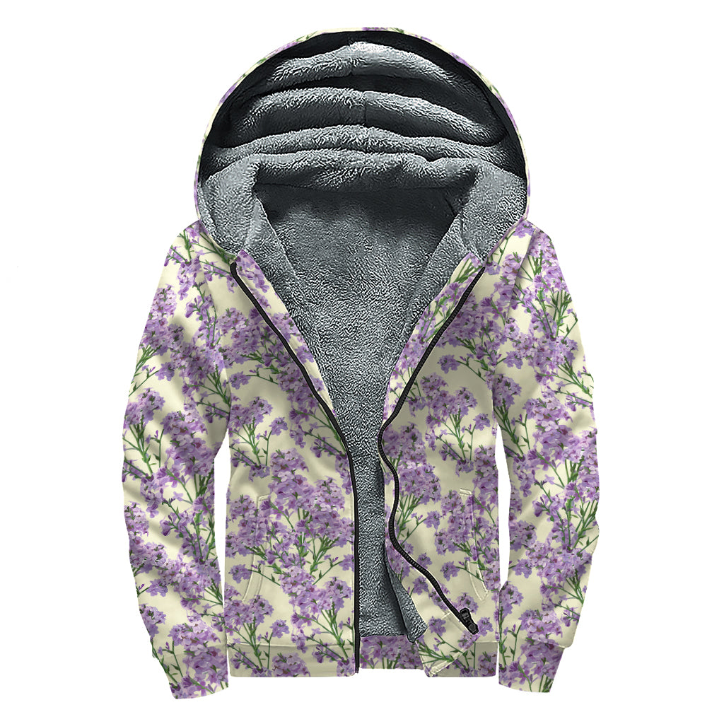 Watercolor Lavender Pattern Print Sherpa Lined Zip Up Hoodie