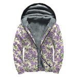 Watercolor Lavender Pattern Print Sherpa Lined Zip Up Hoodie