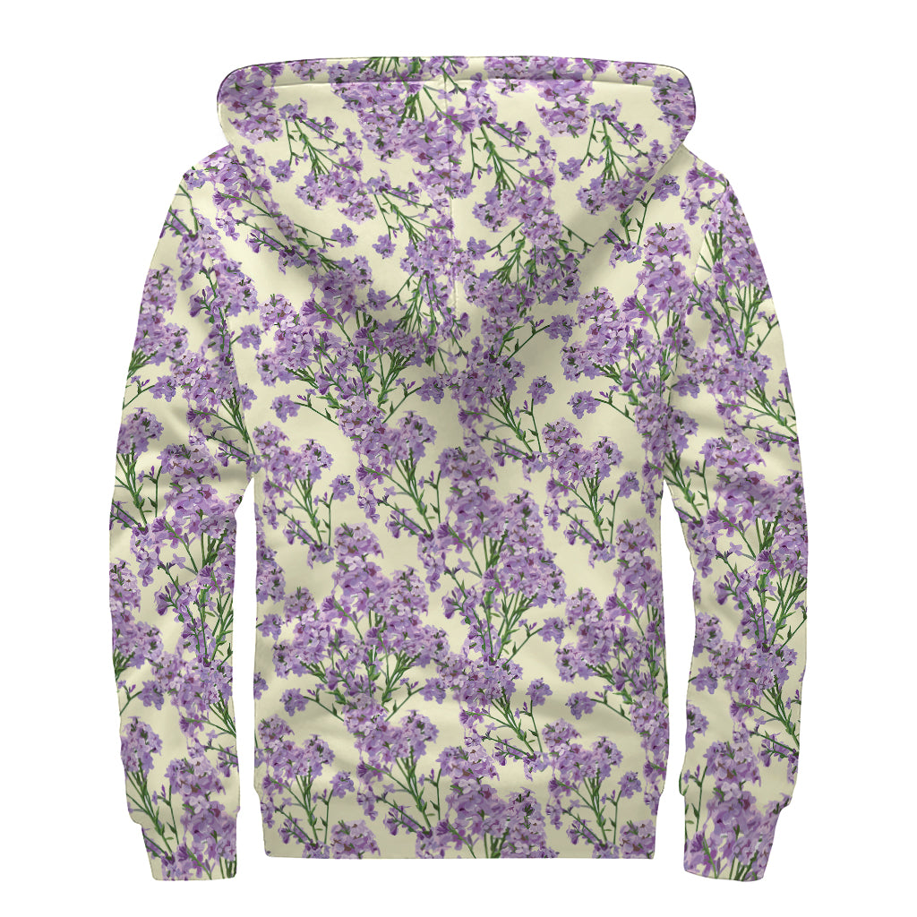 Watercolor Lavender Pattern Print Sherpa Lined Zip Up Hoodie