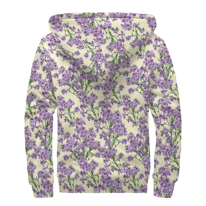 Watercolor Lavender Pattern Print Sherpa Lined Zip Up Hoodie