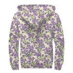 Watercolor Lavender Pattern Print Sherpa Lined Zip Up Hoodie