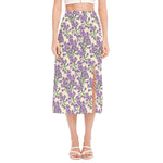 Watercolor Lavender Pattern Print Side Slit Midi Skirt