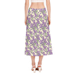 Watercolor Lavender Pattern Print Side Slit Midi Skirt