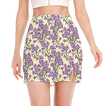 Watercolor Lavender Pattern Print Side Slit Mini Skirt