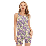 Watercolor Lavender Pattern Print Sleeveless One Piece Swimsuit