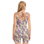 Watercolor Lavender Pattern Print Sleeveless One Piece Swimsuit