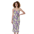 Watercolor Lavender Pattern Print Slim Fit Midi Cami Dress