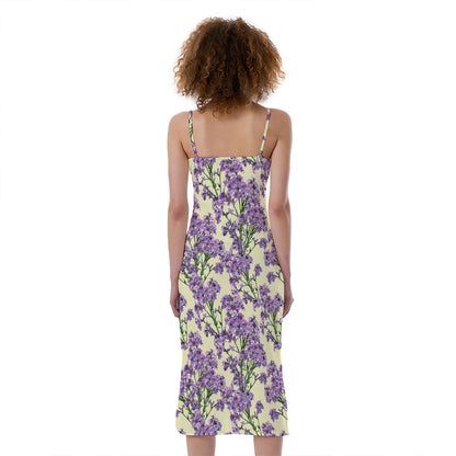 Watercolor Lavender Pattern Print Slim Fit Midi Cami Dress