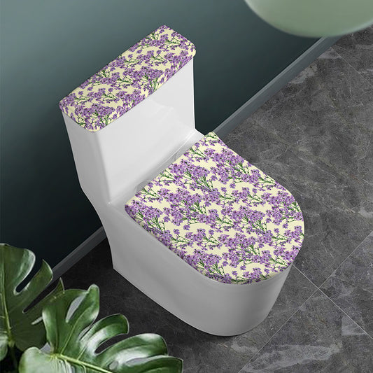 Watercolor Lavender Pattern Print Toilet Lid And Tank Cover Set