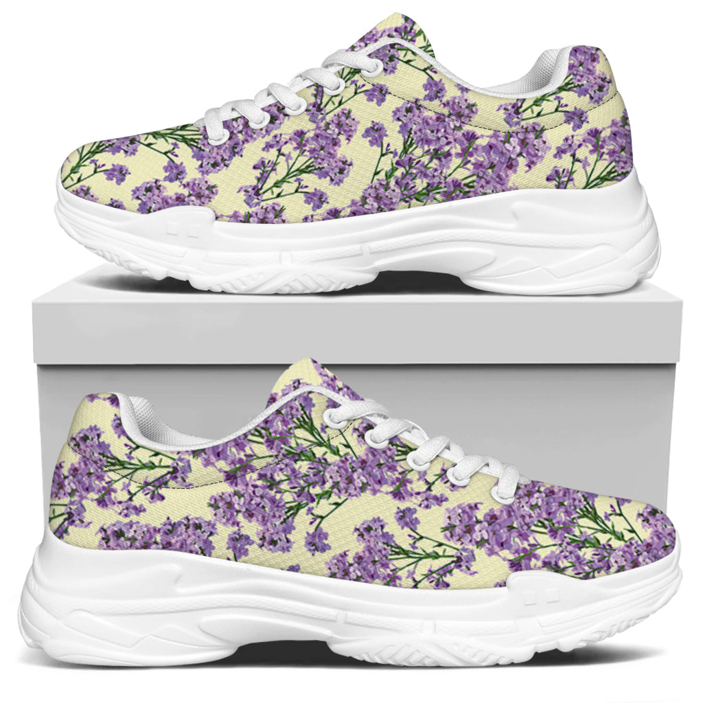 Watercolor Lavender Pattern Print White Chunky Shoes