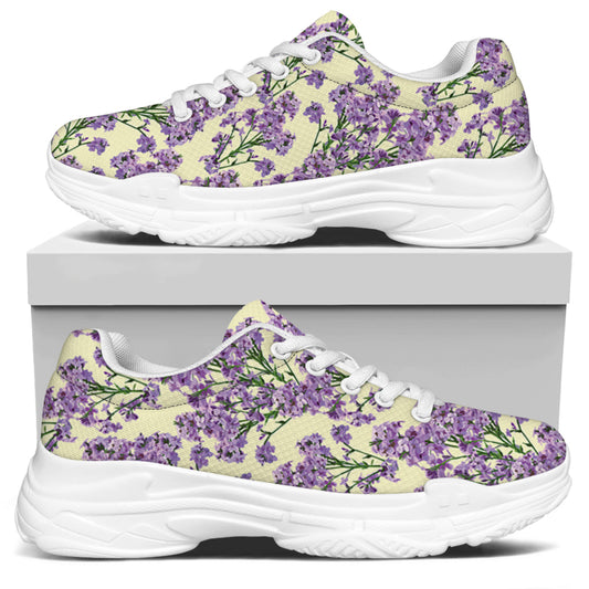 Watercolor Lavender Pattern Print White Chunky Shoes