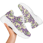 Watercolor Lavender Pattern Print White Chunky Shoes