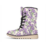 Watercolor Lavender Pattern Print Winter Boots