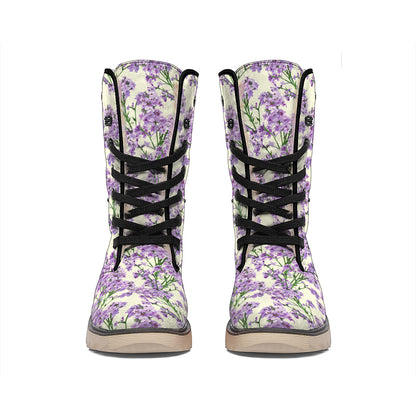 Watercolor Lavender Pattern Print Winter Boots