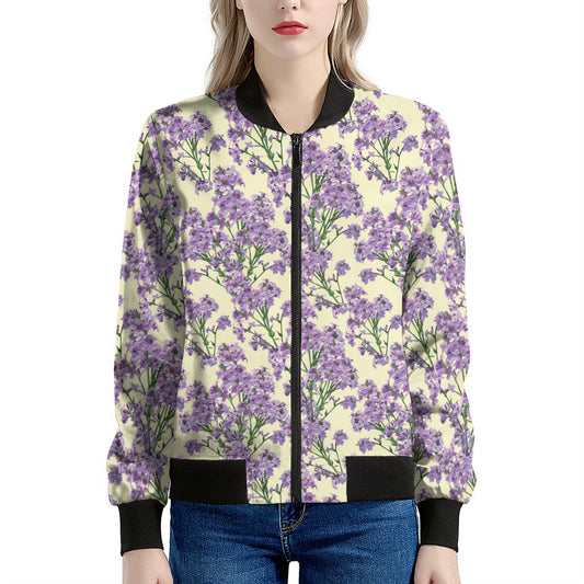 Watercolor Lavender Pattern Print Women's Bomber Jacket