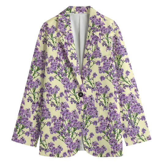 Watercolor Lavender Pattern Print Women's Cotton Blazer