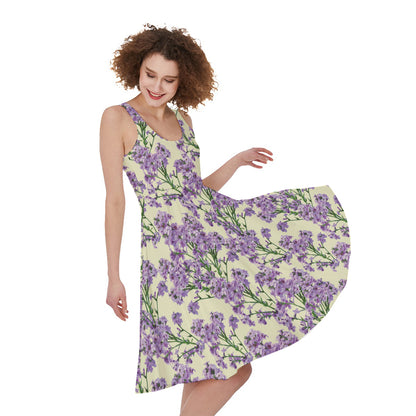 Watercolor Lavender Pattern Print Women's Sleeveless Dress