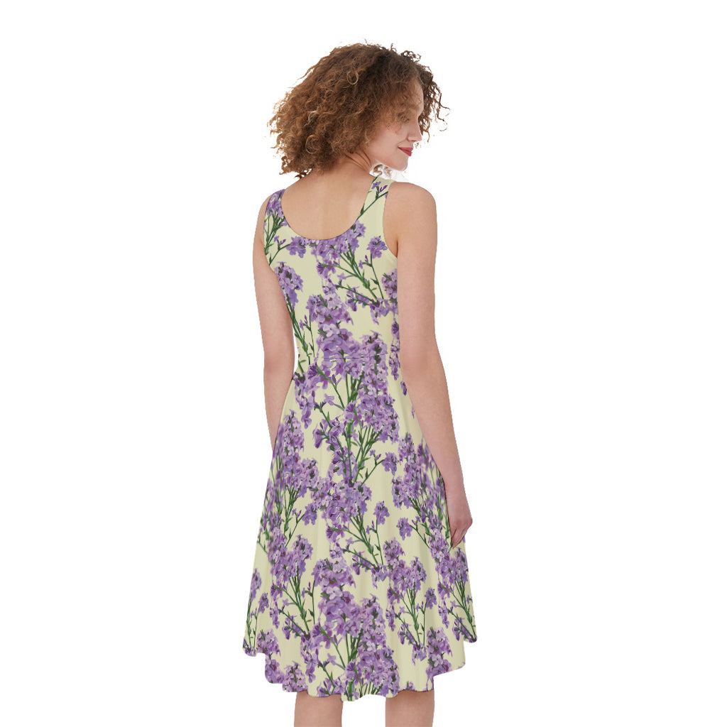 Watercolor Lavender Pattern Print Women's Sleeveless Dress
