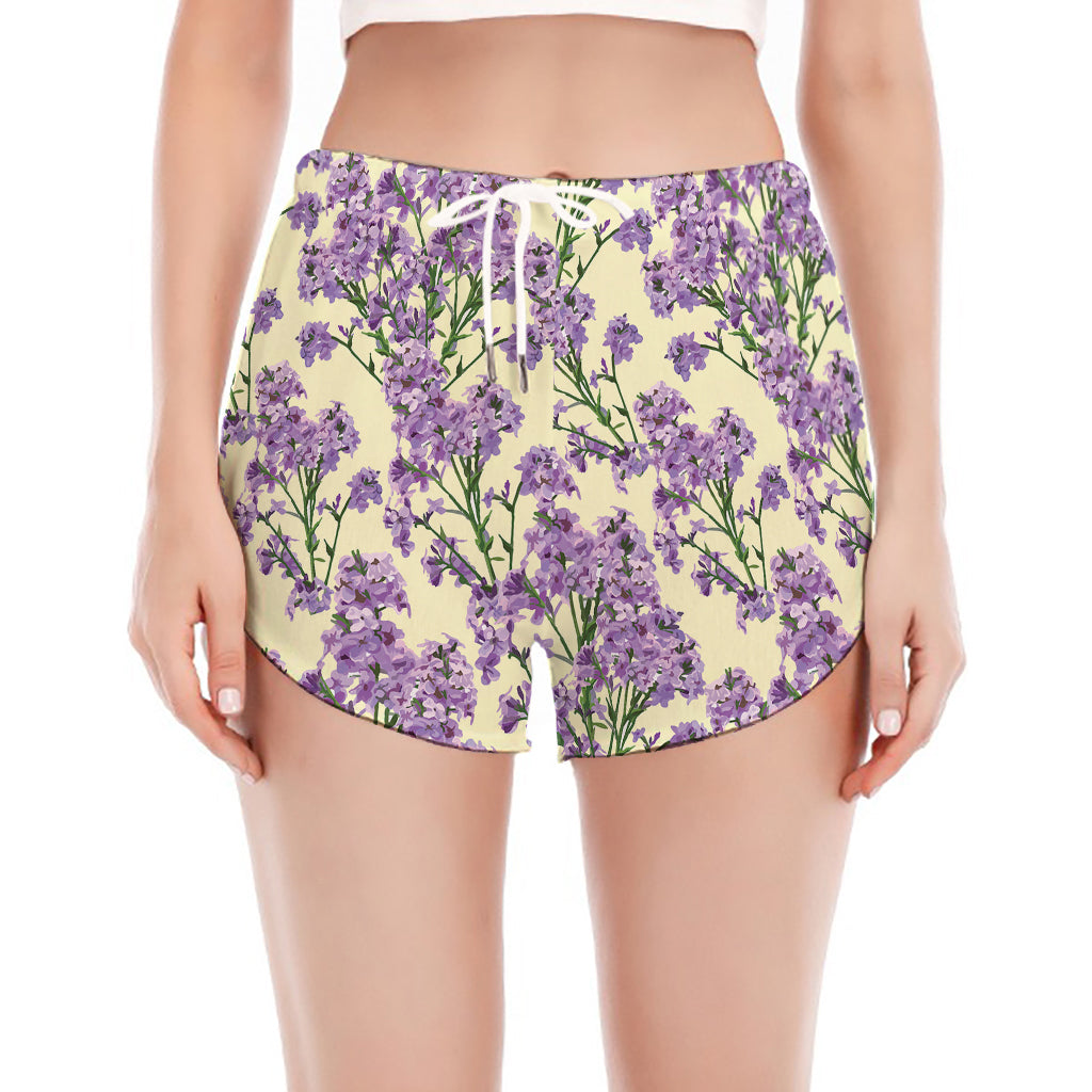 Watercolor Lavender Pattern Print Women's Split Running Shorts