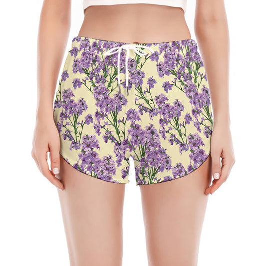 Watercolor Lavender Pattern Print Women's Split Running Shorts