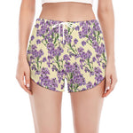 Watercolor Lavender Pattern Print Women's Split Running Shorts