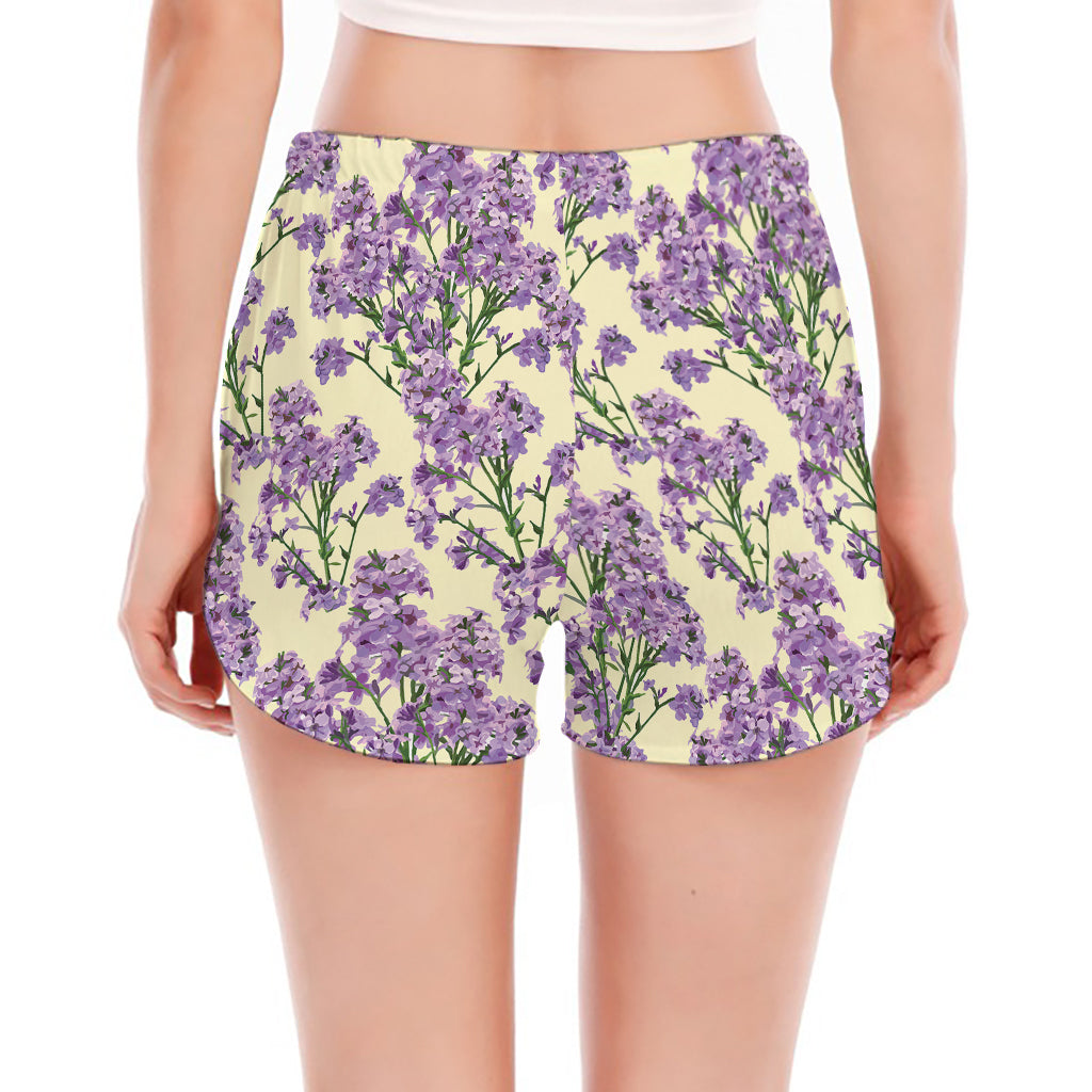 Watercolor Lavender Pattern Print Women's Split Running Shorts