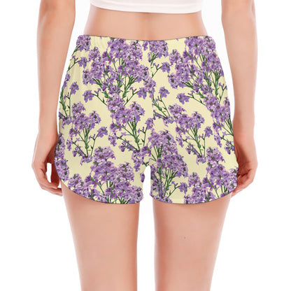 Watercolor Lavender Pattern Print Women's Split Running Shorts