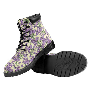 Watercolor Lavender Pattern Print Work Boots