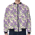 Watercolor Lavender Pattern Print Zip Sleeve Bomber Jacket
