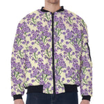 Watercolor Lavender Pattern Print Zip Sleeve Bomber Jacket