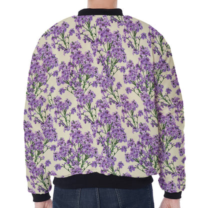 Watercolor Lavender Pattern Print Zip Sleeve Bomber Jacket