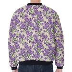 Watercolor Lavender Pattern Print Zip Sleeve Bomber Jacket