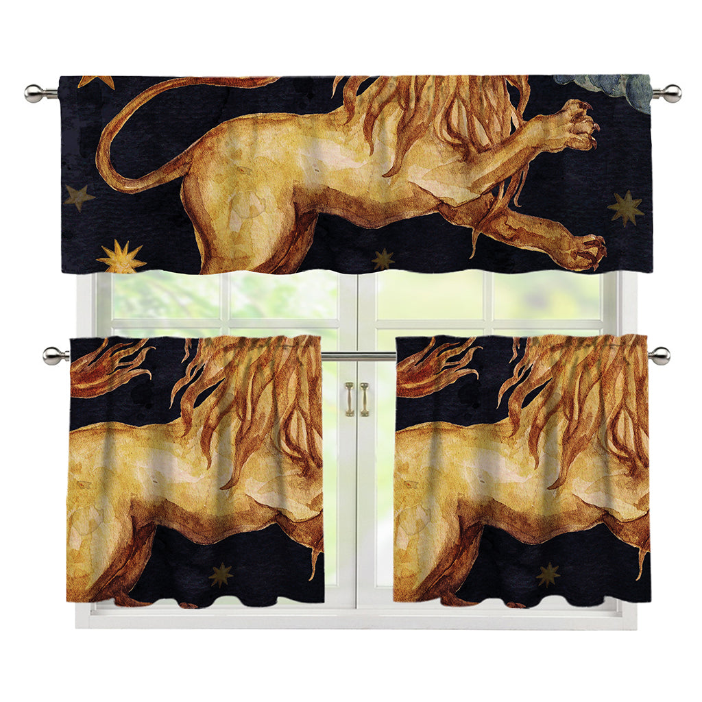 Watercolor Leo Zodiac Sign Print 3 Piece Kitchen Curtains