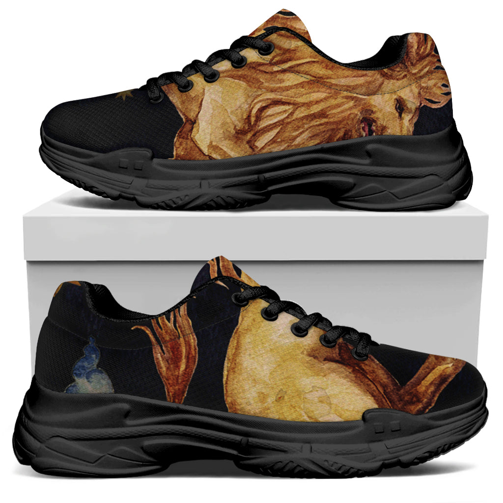 Watercolor Leo Zodiac Sign Print Black Chunky Shoes