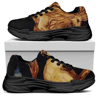 Watercolor Leo Zodiac Sign Print Black Chunky Shoes